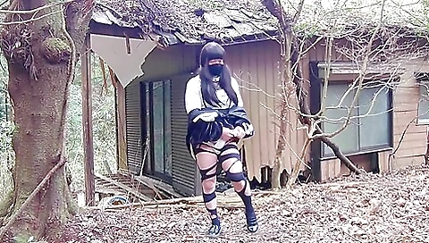 Cute brunette with a cute face masturbates in an abandoned house