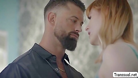 Red-headed girl with a nice body enjoys her new man's attention