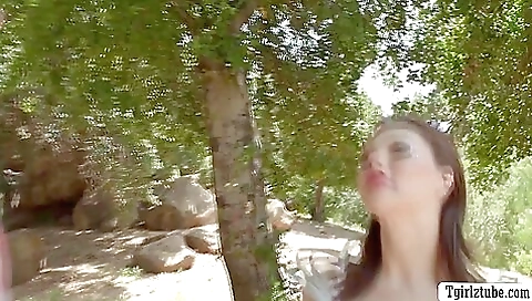 Hot brunette teen with big booty enjoys deepthroating