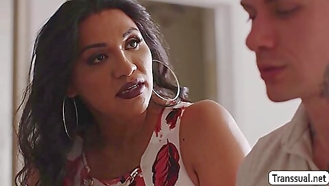 Bareback and anal sex with a sexy latina shemale in stockings