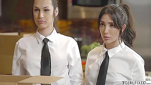 Shemale teen 18+ with small titties fucks and cunnilingus