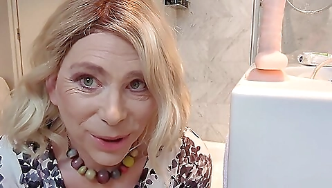 Busty milf in stockings and a white t-shirt is anal