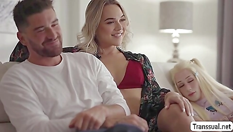 Busty shemale with perfect body sucks her stepbrother's cock