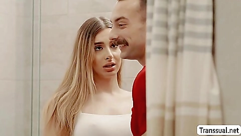 Red-haired blonde slut gets her tits fucked and her ass stuffed