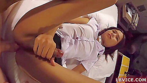 Asian brunette milf with a hot ass enjoys anal sex