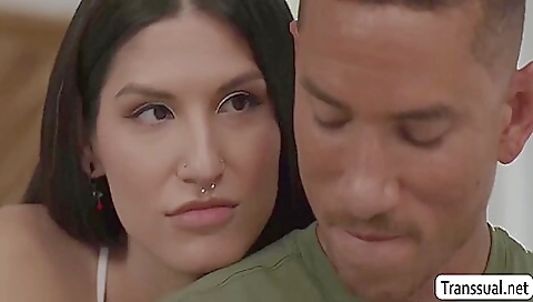 Busty shemale deepthroat fucked by a big black cock