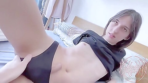 Cute girl with small tits takes a cup of coffee and gets fucked