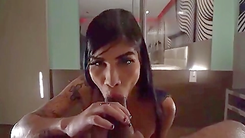 A blonde with a tattooed ass and a large booty gets fucked deep