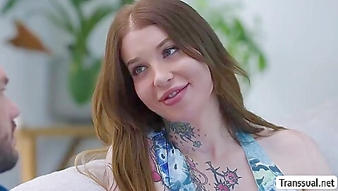 Busty shemale is getting anal fucked in her asshole