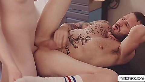 Skinny blonde in a tight booty is getting fucked in her anus