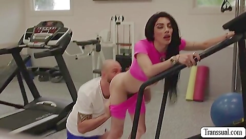 A brunette with a small ass and a round booty takes a deepthroat