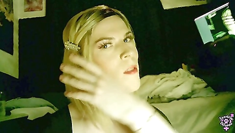 Busty brunette blonde with natural tits gets a dildo