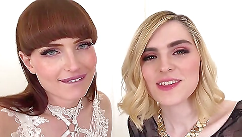 Blonde brunette gets fucked by two men in threesome