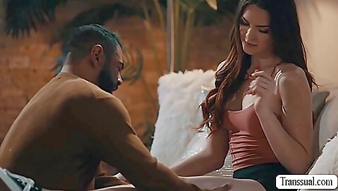 A hot brunette is fucking her stepdad with bareback